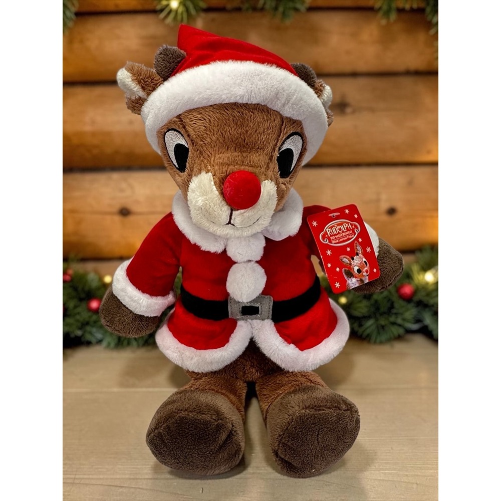 Dan Dee Rudolph Reindeer Plush 10in Brown Santa Suit Holiday Toy